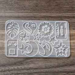 DIYペンダントシリコンモールド  レジン型  UVレジン＆エポキシ樹脂のジュエリー作り用  モンステラ葉  足跡  スター  ムーン  テープ  音楽プレーヤー  花  ホワイト  76x132x4mm  穴：1~2.2mm  内径：13.5~37x17~31mm&nbsp;DIY-I101-01