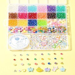 文字入りラウンド＆フラットラウンドのDIYアクリル＆樹脂ブレスレットジュエリー作成キット  ミックスカラー  4~21x4~24x0.8~8mm  穴：1.5~2.5mm&nbsp;DIY-FS0007-44