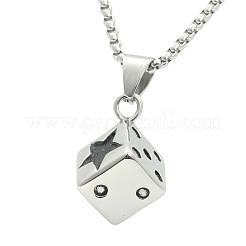 パンクスタイルの316Lサージカルステンレススチール製スターダイスペンダントネックレス（男性用）  変色しない  ステンレス鋼色  23.62インチ（60cm）&nbsp;WGC2296-01