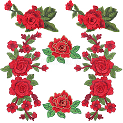 6個 3スタイルの花柄コンピューター刺繍アップリケ  コスチュームオーナメントアクセサリー  レッド  78~220x107~325x2.5~3mm  2個/スタイル&nbsp;PATC-CY0001-04A