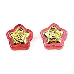 透明なスプレー塗装ガラスビーズ  グリッターパウダーと金メッキの真鍮パーツ  花とスター  トマト  14x14.5x5.5mm  穴：1mm&nbsp;LAMP-N032-02-A07