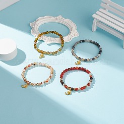 天然瑪瑙と合成ヘマタイト ストレッチ ブレスレット、合金ヨガ チャーム付き  女性のためのアクセサリー用原石のアクセサリー  ミックスカラー  内径：2-1/4インチ（5.8cm）&nbsp;BJEW-JB08649