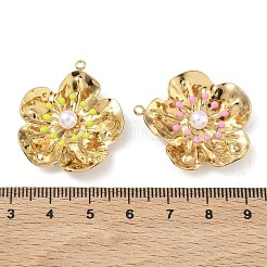 304ステンレススチールエナメルペンダント  プラスチック製のビーズと  花のチャーム  ゴールドカラー  30.5x27.5x8.5mm  穴：1.8mm&nbsp;STAS-C179-02G