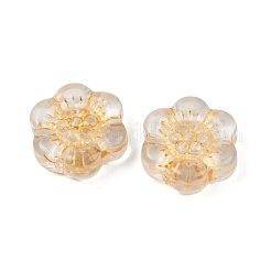 焼き付け塗料と金色の金属で覆われたガラスビーズ  花  透明  13x14x4.5mm  穴：1.2mm&nbsp;DGLA-T004-10B