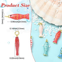 5本5色真鍮エナメルペンダント  魚  長持ちメッキ  ラックめっき  丸カン付き  ゴールドカラー  ミックスカラー  24.5x7.5x5.5mm  1pc /カラー&nbsp;KK-CJ0005-68