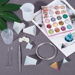 DIY製作  シリコンモールド  計量カッププラスチック工具  ラテックス指サック  鉄ピンセット  ネイルグリッターダストパウダーとゴールドシルバーフォイルチップ  41x47x45mm&nbsp;DIY-OC0001-03