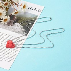 樹脂製ビルディングブロックペンダントネックレス  304ステンレススチールボールチェーン付き  レッド  17.13インチ（43.5cm）  2個/セット&nbsp;NJEW-JN03533-02