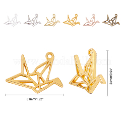 6色合金オープンバックベゼルペンダント  UVレジンDIY用  エポキシ樹脂  プレスジュエリー  折り鶴  ミックスカラー  31x24mm  6色  4個/カラー  24個/箱&nbsp;PALLOY-OC0002-07-RS