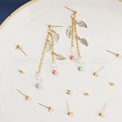 20個の真鍮製ポストイヤリングのパーツ  カン付き  ゴールドカラー  15x6mm  穴：1mm  ボール：4mm  ピン：0.8mm&nbsp;KK-PH0001-78