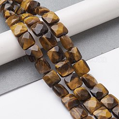 天然石タイガーアイビーズ連売り  多面カット正方形  10x10x5mm  穴：1.2mm  約20個/連  7.95''（20.2センチメートル）&nbsp;G-K359-B15-01