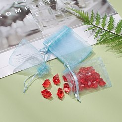 ドローストリング付きオーガンジーギフトバッグ  結婚披露宴クリスマスの好意ギフトバッグ  ポプリ用オーガンジーポーチ  空色  9x7cm&nbsp;X-OP-R016-7x9cm-08