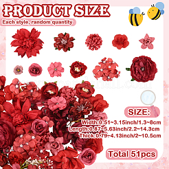 3袋3種類の布花  造花頭  DIY 装飾花輪パーティー誕生日家の装飾のため  ファイヤーブリック  12.5~80x22~143x20~105mm&nbsp;DIY-SP0005-72D