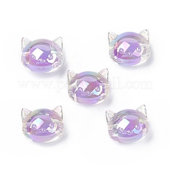 UVメッキレインボー虹色アクリルビーズ  ツートンカラーの二層ビーズ  猫  ミックスカラー  16x18.5x14.5mm  穴：3.5mm&nbsp;X-OACR-H015-05