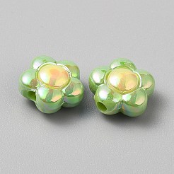 メッキアクリルビーズ  花  薄緑  16x15.5x9mm  穴：3mm&nbsp;MACR-WH0007-128F