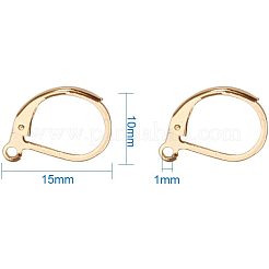 304ステンレススチールフレンチフックピアス金具  カン付き  ゴールドカラー  10x15x2mm  穴：1mm  30個/箱&nbsp;STAS-PH0018-28G