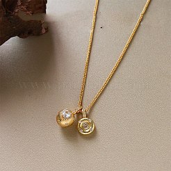 真鍮製パヴェクリアキュービックジルコニアダブルラウンドボールペンダントネックレス（女性用）  ゴールドカラー  17.72インチ（45cm）&nbsp;WG4A742-01
