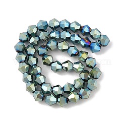 電気メッキガラスビーズ連売り  多面カット  双円錐形  メッキグリーン  6x6mm  穴：1mm  約44~47個/連  24.5~25cm&nbsp;EGLA-Q078-6mm-80