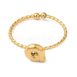 304ステンレススチールオープンカフリング  女性のためのジュエリー  18KGP本金メッキ  文字p  内径：19mm  文字：1mm&nbsp;RJEW-K261-02G-Q