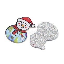 クリスマステーマの不透明プリントアクリルパーツ  雪だるま  37.5x27x2mm  穴：1.6mm&nbsp;OACR-B037-03