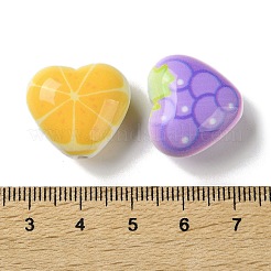 印刷された不透明なアクリルビーズ  ハートとフルーツ柄のチャーム  ミックスカラー  18x20.5x11mm  穴：2.5mm&nbsp;MACR-F087-05