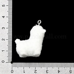 フロッキー樹脂ペンダント  羊  プラチナ鉄ループ付き  ホワイト  32x26x14mm  穴：2mm&nbsp;FIND-I044-26