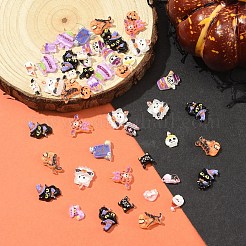 ハロウィーンテーマプリント不透明樹脂カボション100個  混合図形  ミックスカラー  4~13x7~12x3~4.5mm&nbsp;CRES-YW0002-57