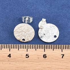 304ステンレススチールスタッドピアス金具  ピアスバックキャッチ＆ループ付き  テクスチャ  フラットラウンド  銀  12x1mm  穴：1.4mm  ピン：0.7mm&nbsp;STAS-M228-U01-06S