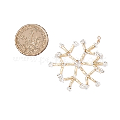 クリスマス シードビーズ ビーズチャーム  銅線で巻かれた雪の結晶のペンダント  ゴールド  45x45x2mm  穴：3mm&nbsp;PALLOY-MZ00328-02