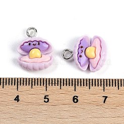 海洋生物樹脂ペンダント  プラチナ鉄ループ付き  シェル形状  16.5x13x5.5mm  穴：2mm&nbsp;LS-RESI-I061-02B