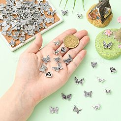 100個 10スタイル 蝶テーマ チベットスタイル 合金ビーズ  アンティークシルバー  7~13x10~18x2.5~4mm  穴：1~1.6mm  10個/スタイル&nbsp;FIND-CJ0005-63