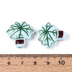 印刷された不透明なアクリルビーズ  ココヤシの木  ライトシアン  21.5x22x7.5mm  穴：3.2mm&nbsp;OACR-N152-12A