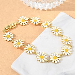 真鍮とエナメルのデイジーリンクチェーンブレスレット（女性用）  カドミウムフリー＆鉛フリー  長持ちメッキ  ラックめっき  18KGP本金メッキ  8.07インチ（20.5cm）&nbsp;BJEW-A171-03G