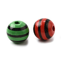 印刷されたシマウッドビーズ  ストライプラウンド  ミックスカラー  16mm  穴：4.2mm&nbsp;WOOD-L022-03B-01