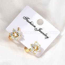 花の真鍮フープピアス  クリアキュービックジルコニア  18KGP本金メッキ  13x10x15.5mm&nbsp;EJEW-S256-01A-G