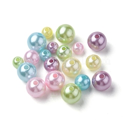 605 個 15 スタイルスプレー塗装 ABS プラスチック模造パールビーズ  ラウンド  ミックスカラー  6~10x5.5~9.5mm  穴：1.8~2mm&nbsp;OACR-YW0001-34