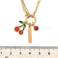 304ステンレススチールレッドエナメルとサイアムラインストーンチェリーペンダントネックレス（女性用）  ゴールドカラー  15.75インチ（40cm）&nbsp;NJEW-M091-02G