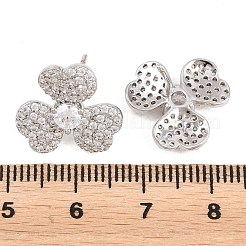 真鍮製マイクロパヴェキュービックジルコニアスタッドピアス  クローバー  鉛フリー＆カドミウムフリー  長持ちメッキ  ラックめっき  プラチナ  14.5x16mm&nbsp;EJEW-G471-51P