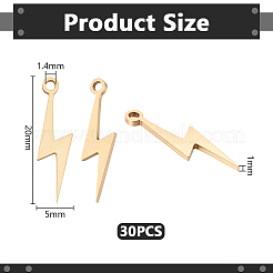 304ステンレススチールペンダント30個  雷のチャーム  イオンプレーティング（ip）  18KGP本金メッキ  20x5x1mm  穴：1.4mm&nbsp;STAS-UN0064-62