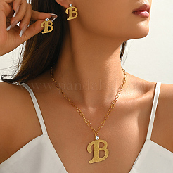 201ステンレススチール製アルファベット「B」ペンダントネックレス＆スタッドピアスセット（女性用、パーティーやフォーマルウェアに最適）  ゴールドカラー  ネックレス：19.69インチ（50cm）&nbsp;YG0604