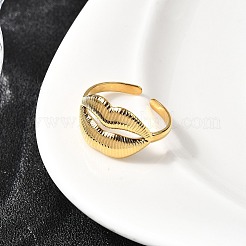 女性用304ステンレススチールリップカフリング  イオンプレーティング（ip）  18KGP本金メッキ  12mm  調整可能&nbsp;RJEW-Z110-01G