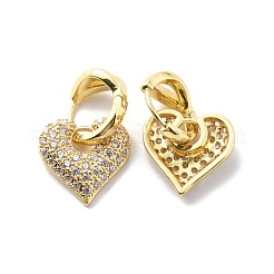 クリアキュービックジルコニアハートダングルフープピアス  女性のための真鍮のアクセサリー  18KGP本金メッキ  22mm  ピン：0.7mm&nbsp;EJEW-G333-01G-1