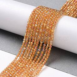 電気メッキ透明ガラスビーズ連売り  虹メッキ  多面カットラウンド  オレンジ  2mm  穴：0.7mm  約160~178個/連  13.58 ~14.17インチ（34.5~36cm）&nbsp;GLAA-H021-01A-FR06