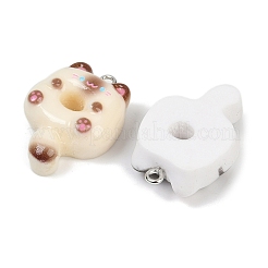 猫の形ドーナツ樹脂ペンダント  プラチナメッキ鉄ループ付き  ミックスカラー  28.5x21x10mm  穴：2mm&nbsp;RESI-Z034-03P