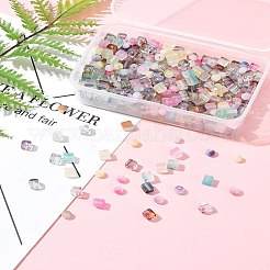 450個 3スタイルのフロストガラスビーズ、金色のグリッターパウダー付き  ツートン  混合図形  ミックスカラー  7x6x6mm  穴：1.4~1.5mm  約：1818個/ 1000 G&nbsp;DGLA-FS0001-13