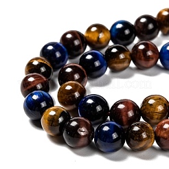 天然石タイガーアイビーズ連売り  グレードA  ラウンド  8mm  穴：1mm  約50個/連  15.7インチ&nbsp;X-G-F173-14-8mm