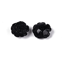 天然黒曜石の彫刻ビーズ  花バラ  片穴  11~12.5x11~12.5x5~7mm  穴：1~1.5mm&nbsp;G-Q601-41C-03