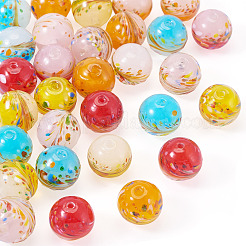 30個5色手作りランプワークビーズ  花の丸  ツートン  ミックスカラー  12x12~12.5mm  穴：1.2~1.6mm  6個/カラー&nbsp;LAMP-TA0001-51