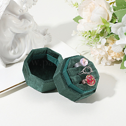 ベルベット カバー プラスチック カップル リング ボックス  結婚指輪のギフトケース  八角形  濃い緑  5.1x5x4.9cm&nbsp;VBOX-WH20003-001H