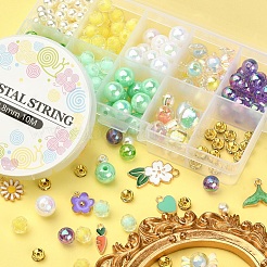 DIYかわいいブレスレットブレスレット作りキット  模造真珠と丸いアクリルビーズを含む  フラワー＆ハート＆ニンジン＆ホエールテールアロイエナメルペンダント  ミックスカラー&nbsp;DIY-YW0005-77A