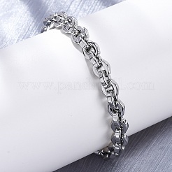 304ステンレススチール製オーバルリンクチェーンブレスレット女性用男性用  ステンレス鋼色  8-7/8インチ（22.4cm）&nbsp;BJEW-R018-15P